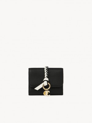 Chloe Alphabet Small Tri-fold Compact Wallets Black | CHE-SR14291