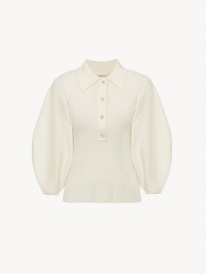 Chloe Balloon-sleeve Polo Knitwear Iconic Milk | CHE-SR13965