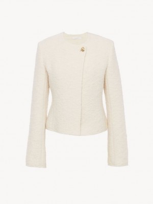 Chloe Collarless Fitted Jackets Eden White | CHE-SR13771