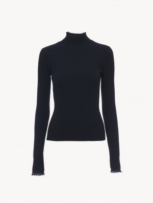 Chloe Fitted High-neck Knitwear Iconic Navy | CHE-SR13960