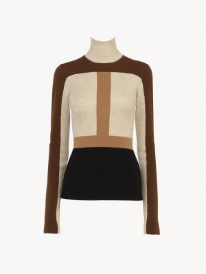 Chloe Fitted High-neck Knitwear MULTICOLOR BROWN 1 | CHE-SR13947