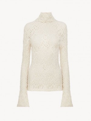 Chloe Fitted Turtleneck Tops Dusty White | CHE-SR13908