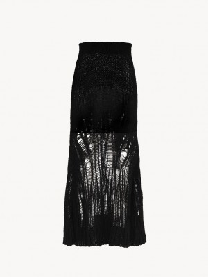 Chloe Flared Long Skirts Black | CHE-SR14095