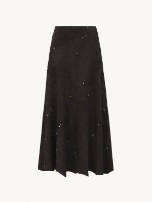 Chloe Flared Midi Skirt Leather Black | CHE-SR14121