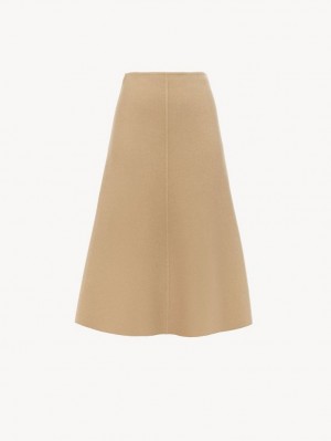 Chloe Flared Midi Skirts Pearl Beige | CHE-SR14093