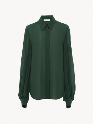 Chloe Gathered-sleeve Blouses DARK PINE | CHE-SR13913