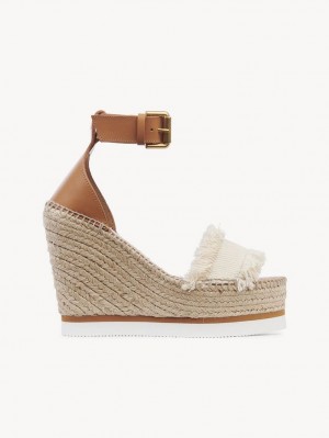 Chloe Glyn Fringed Espadrille Wedge White | CHE-SR14842