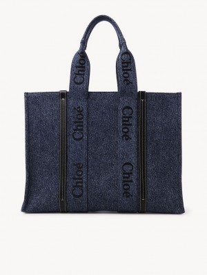 Chloe Large Woody Tote Bags Denim | CHE-SR13305