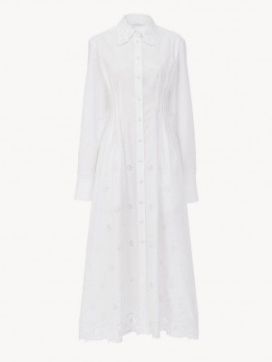 Chloe Long Shirt Dresses White | CHE-SR13831