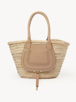 Chloe Medium Marcie Basket Tote Bags Light Tan | CHE-SR13292