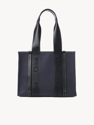 Chloe Medium Woody Tote Bags DEEP DENIM | CHE-SR13391