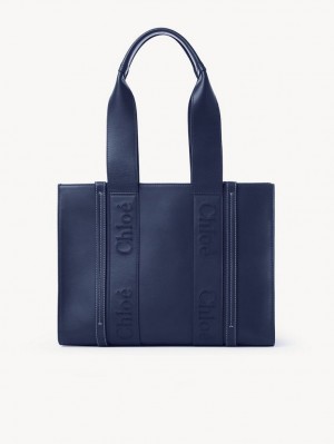 Chloe Medium Woody Tote Bags Night Blue | CHE-SR13395