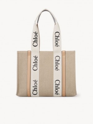 Chloe Medium Woody Tote Bags White - Beige 1 | CHE-SR13354