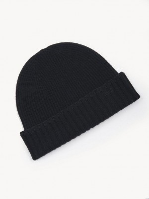 Chloe Ribbed Knit Beanie Hats Black | CHE-SR14487