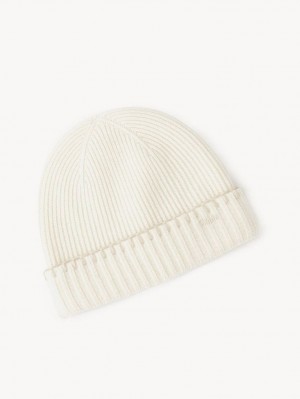 Chloe Ribbed Knit Beanie Hats Eden White | CHE-SR14473