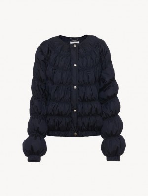 Chloe Ruched Puffer Jackets Abyss Blue | CHE-SR13809