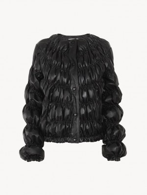 Chloe Ruched Puffer Jackets Black | CHE-SR13811