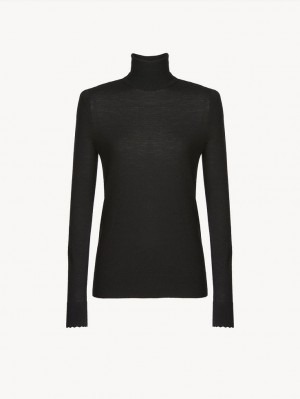 Chloe Scalloped High-neck Knitwear Black | CHE-SR13918