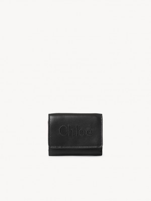 Chloe Sense Mini Tri-fold Compact Wallets Black | CHE-SR14277