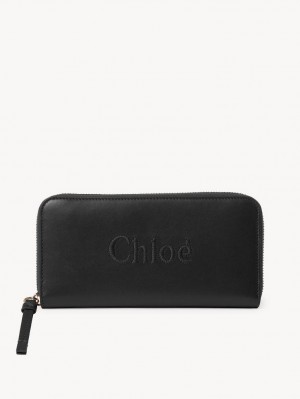 Chloe Sense Zippered Long Wallets Black | CHE-SR14300