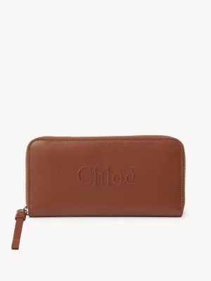 Chloe Sense Zippered Long Wallets Caramel | CHE-SR14299