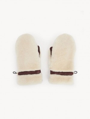 Chloe Shearling Mittens Hats Beige - Brown 1 | CHE-SR14467