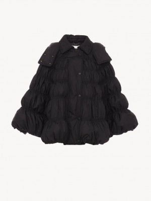 Chloe Short Puffer Cape Coats Black | CHE-SR13814