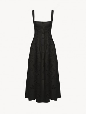 Chloe Sleeveless Midi Dresses Black | CHE-SR13846