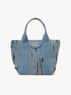 Chloe Small Laetizia Tote Bags Denim | CHE-SR14709