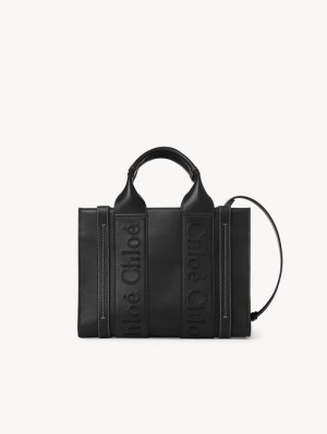 Chloe Small Woody Tote Bags Black | CHE-SR13351