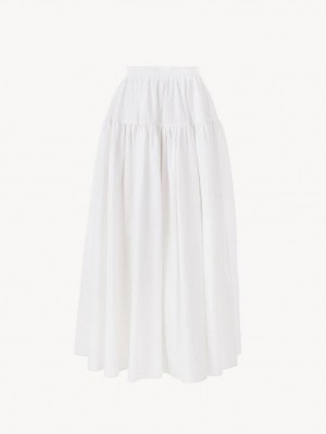 Chloe Tiered Maxi Skirts White | CHE-SR14078