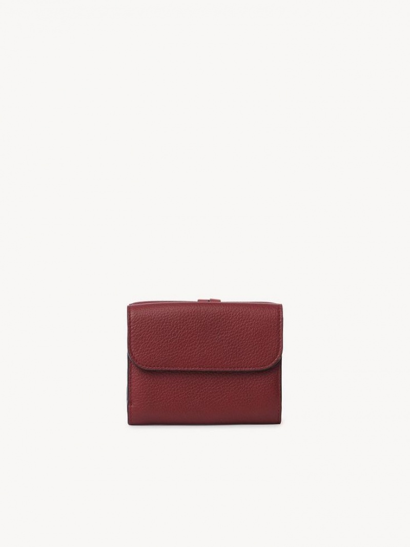 Chloe Alphabet Small Tri-fold Compact Wallets Deep Claret | CHE-SR14289