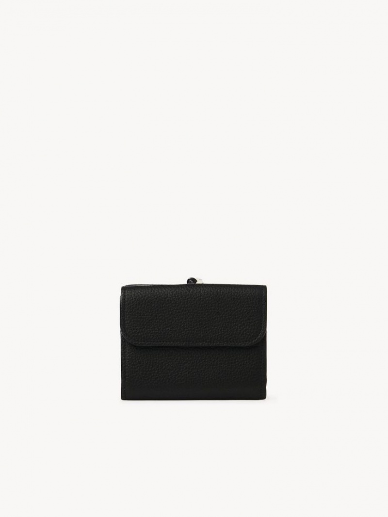 Chloe Alphabet Small Tri-fold Compact Wallets Black | CHE-SR14291