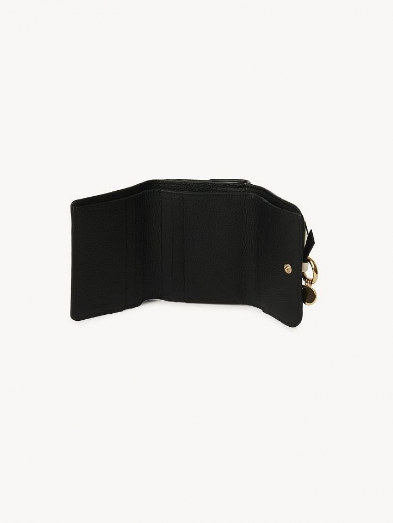 Chloe Alphabet Small Tri-fold Compact Wallets Black | CHE-SR14291