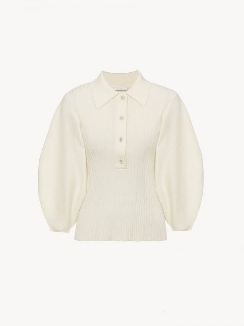 Chloe Balloon-sleeve Polo Knitwear Iconic Milk | CHE-SR13965