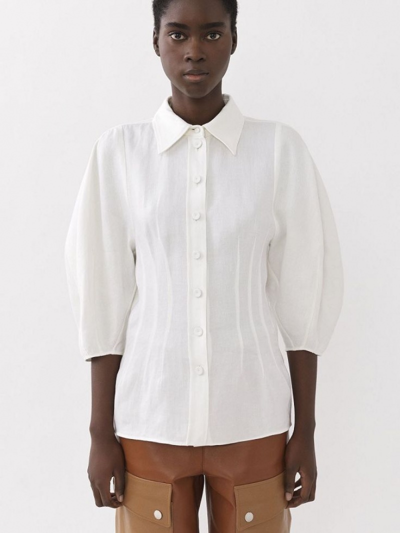 Chloe Balloon-sleeve Shirts Iconic Milk | CHE-SR13874