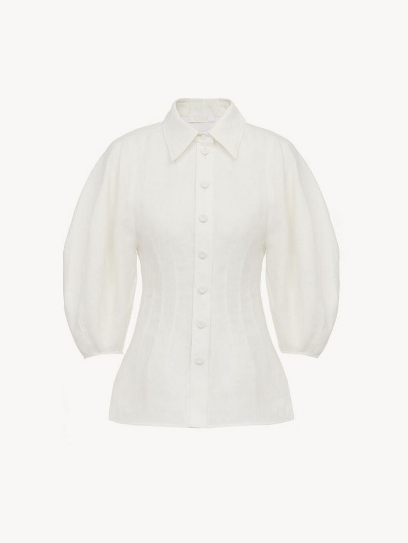 Chloe Balloon-sleeve Shirts Iconic Milk | CHE-SR13874