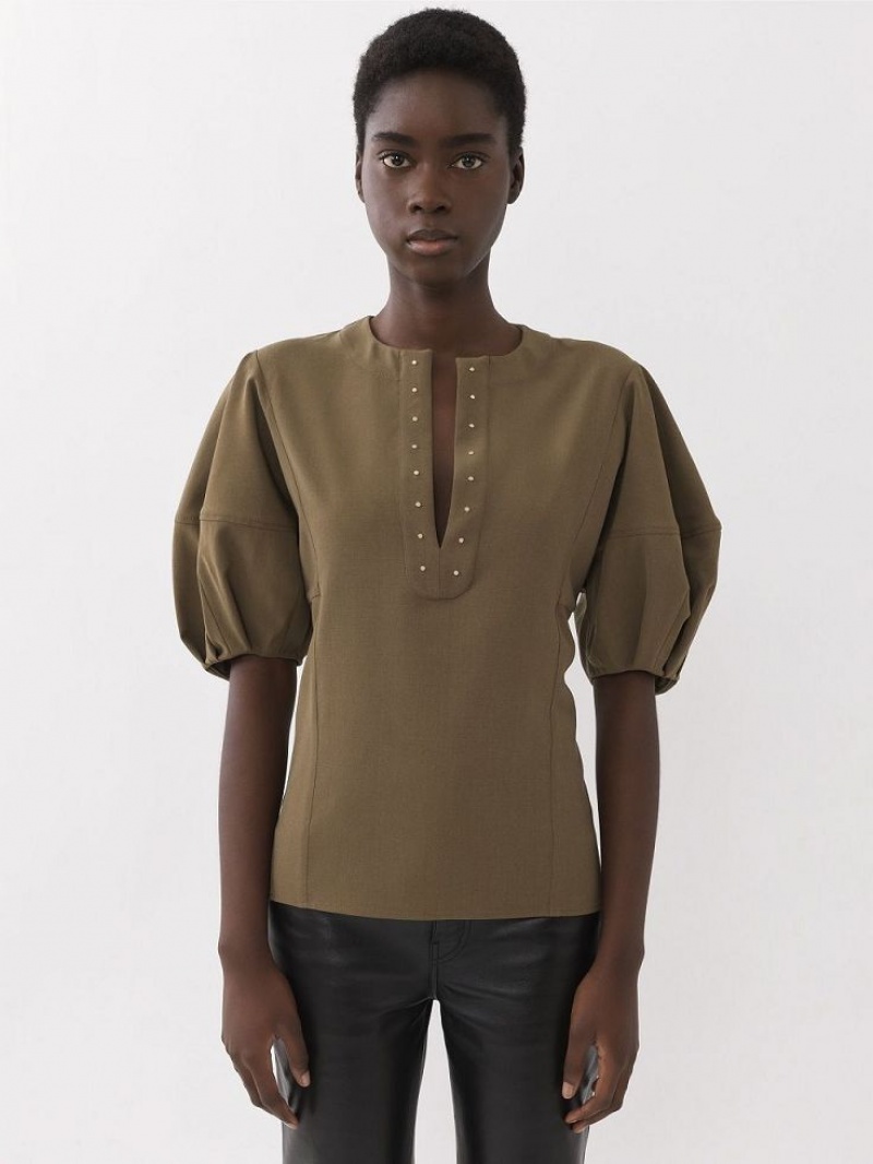 Chloe Balloon-sleeve Tops OBSCURE KHAKI | CHE-SR13899