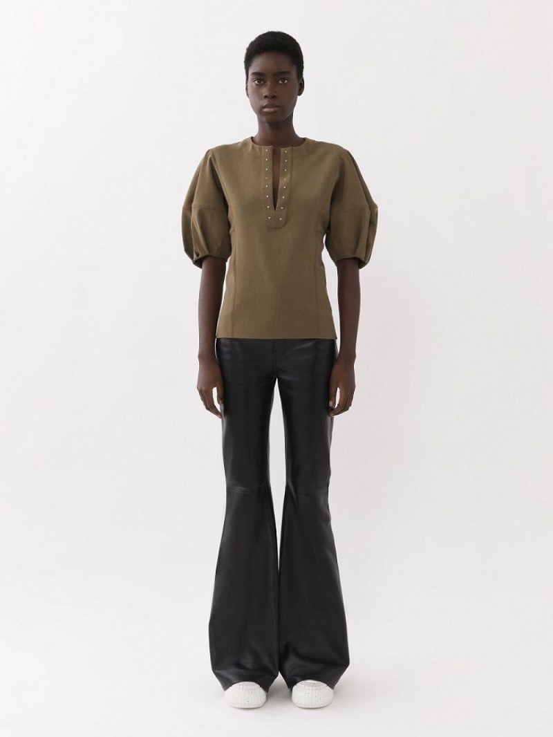 Chloe Balloon-sleeve Tops OBSCURE KHAKI | CHE-SR13899