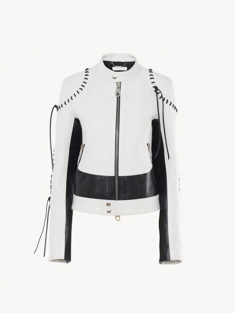 Chloe Biker Jacket Leather BLACK - WHITE 1 | CHE-SR14106