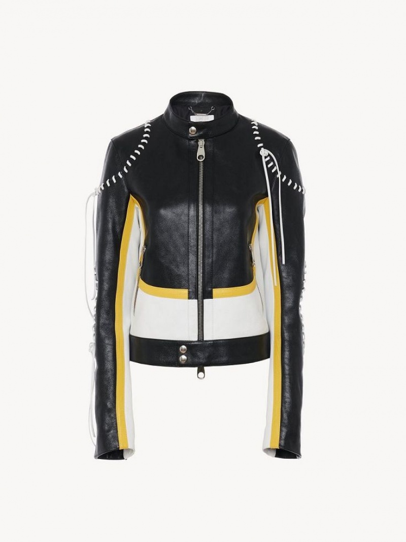 Chloe Biker Jacket Leather Black - Yellow 1 | CHE-SR14108