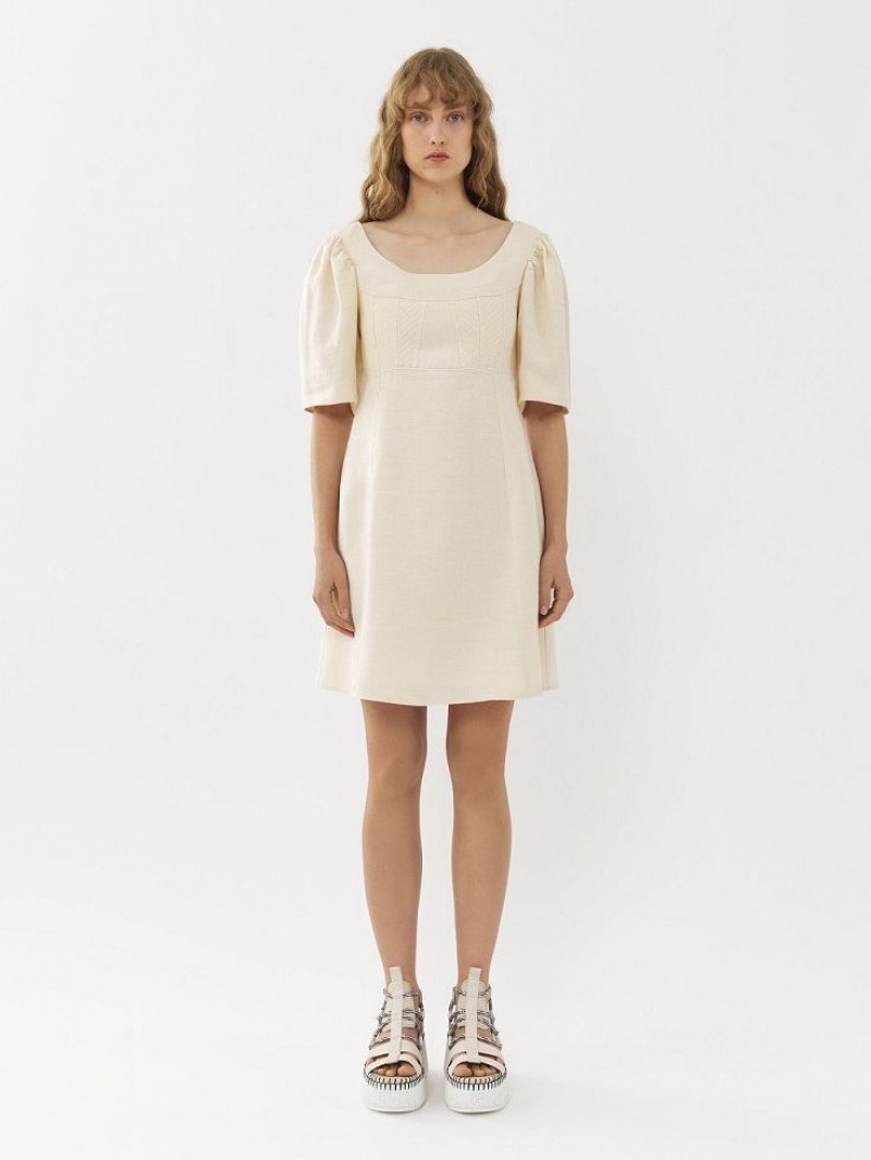 Chloe Boat-neck Mini Dresses COCONUT MILK | CHE-SR13836