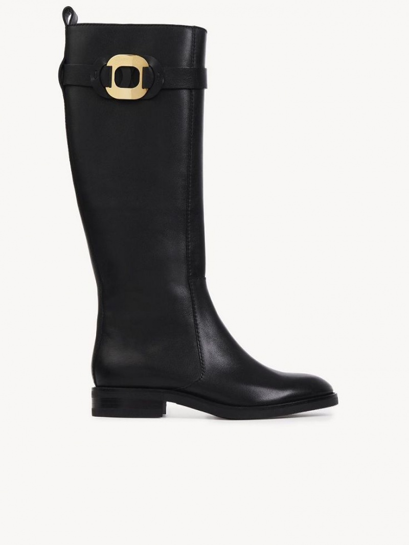 Chloe Chany Flat High Boots Black | CHE-SR14872