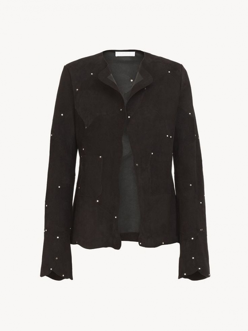 Chloe Collarless Fitted Jackets Black | CHE-SR13778