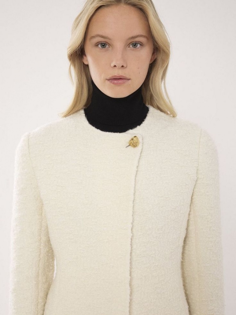 Chloe Collarless Fitted Jackets Eden White | CHE-SR13771