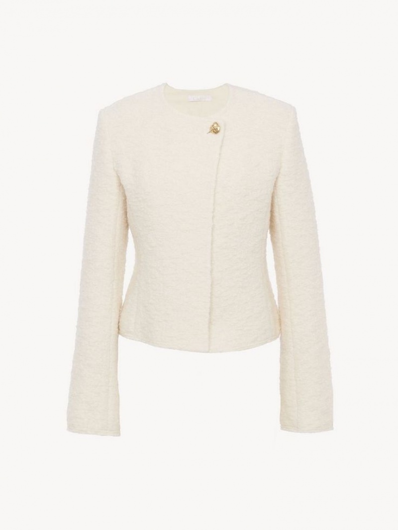 Chloe Collarless Fitted Jackets Eden White | CHE-SR13771