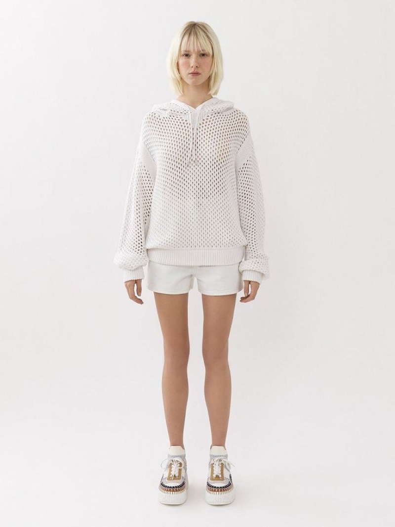 Chloe Crochet Hoodie Knitwear Iconic Milk | CHE-SR13935