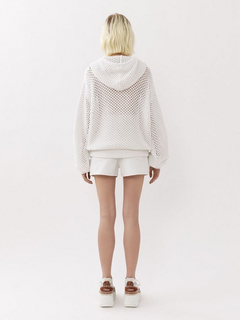 Chloe Crochet Hoodie Knitwear Iconic Milk | CHE-SR13935