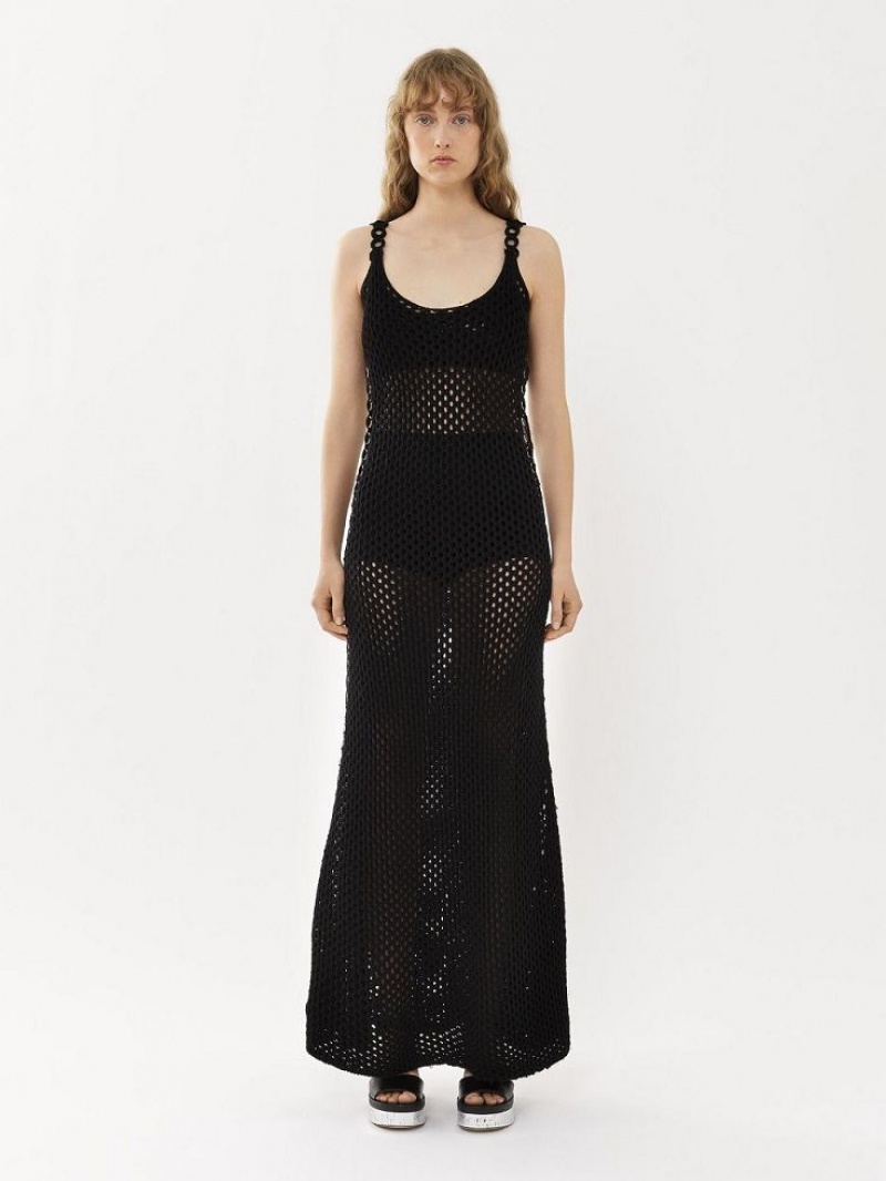 Chloe Crochet Tank Dresses Black | CHE-SR13830