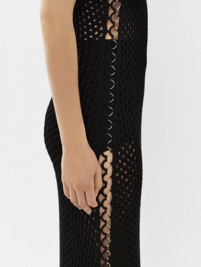 Chloe Crochet Tank Dresses Black | CHE-SR13830